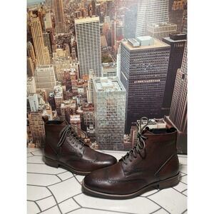 Dockorio  Brown Brogue Leather Derby Zip Ankle Dress Boots Men Size 9